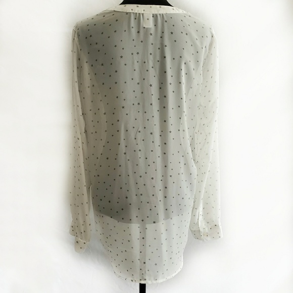 Old Navy White/Grey Star Print Sheer Blouse - Picture 3 of 5